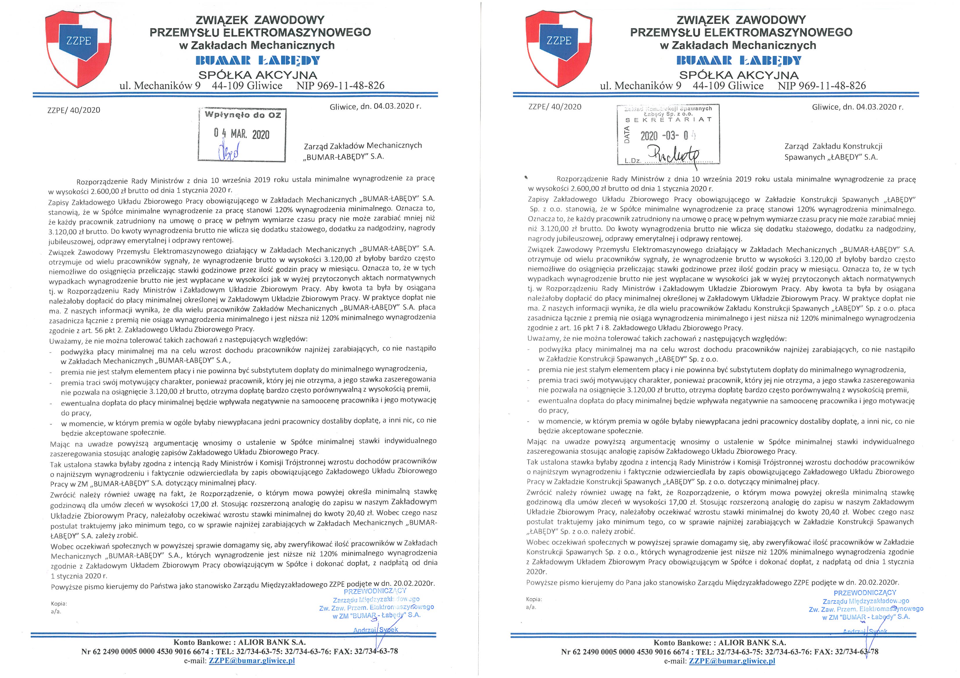 minimalna paca dwa pisma