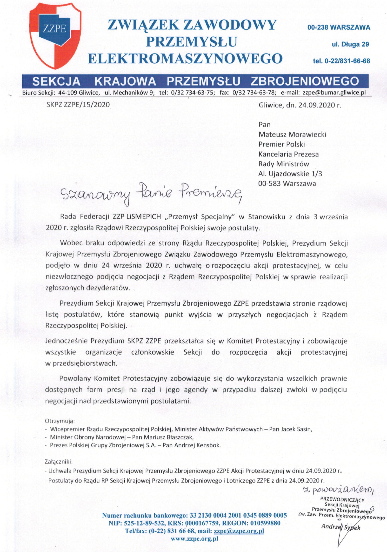 pismo do Premiera Polski akcja protestacyjna 1